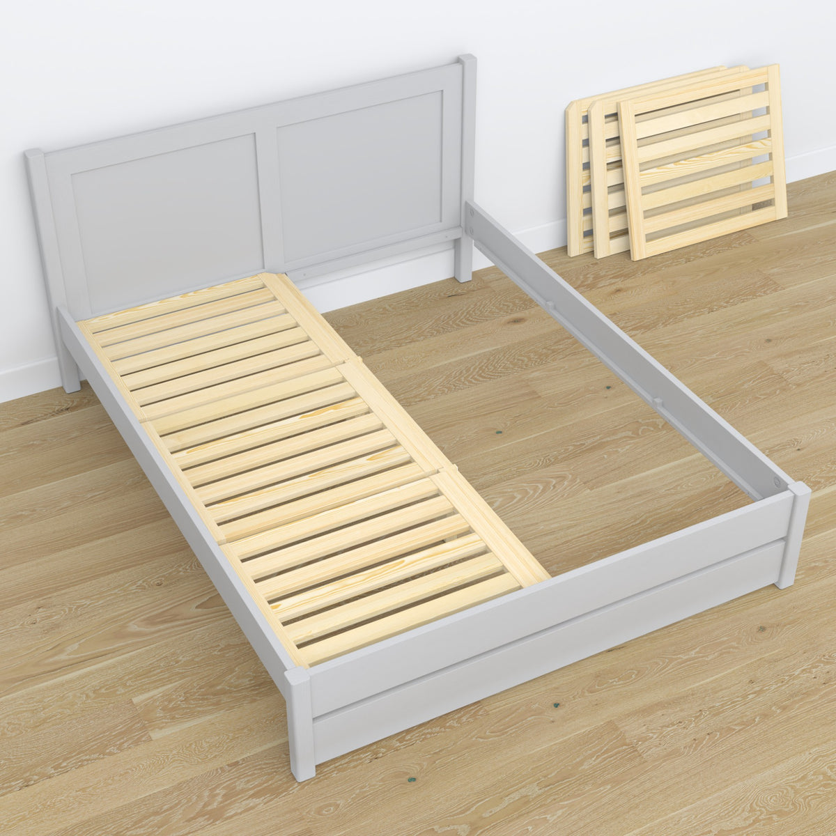 Double bed grey made of wood – dimensions and diagram, Nizio Home