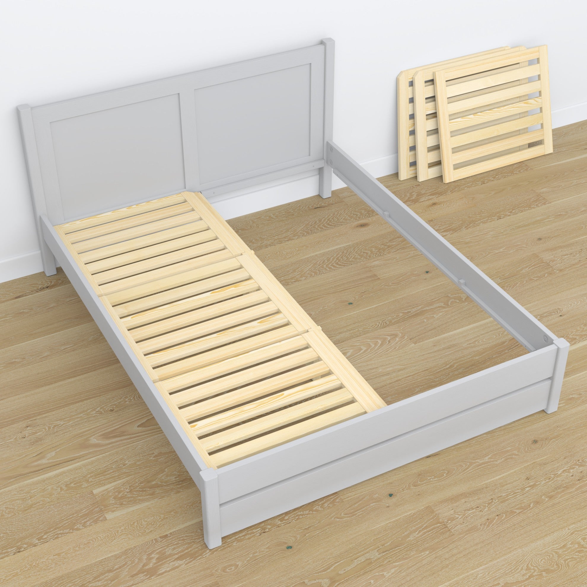 Double bed grey made of wood – dimensions and diagram, Nizio Home