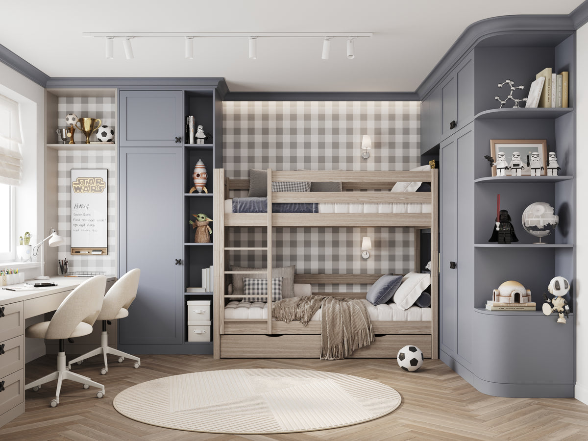 Bleached Oak Bunk Bed with Drawer – Scandinavian Design, Nizio