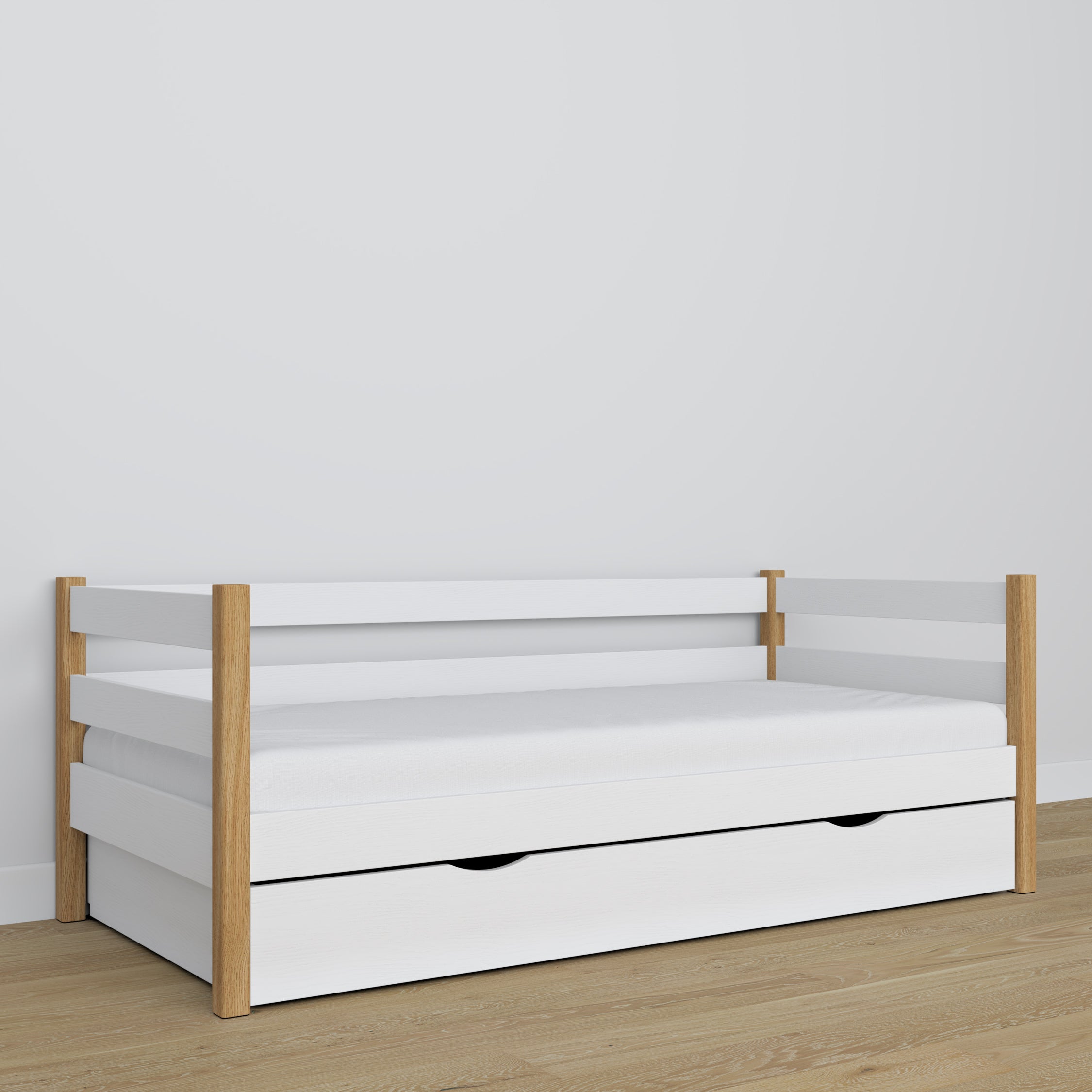 Sofa bed white-oak – wooden details and joints, Nizio Home