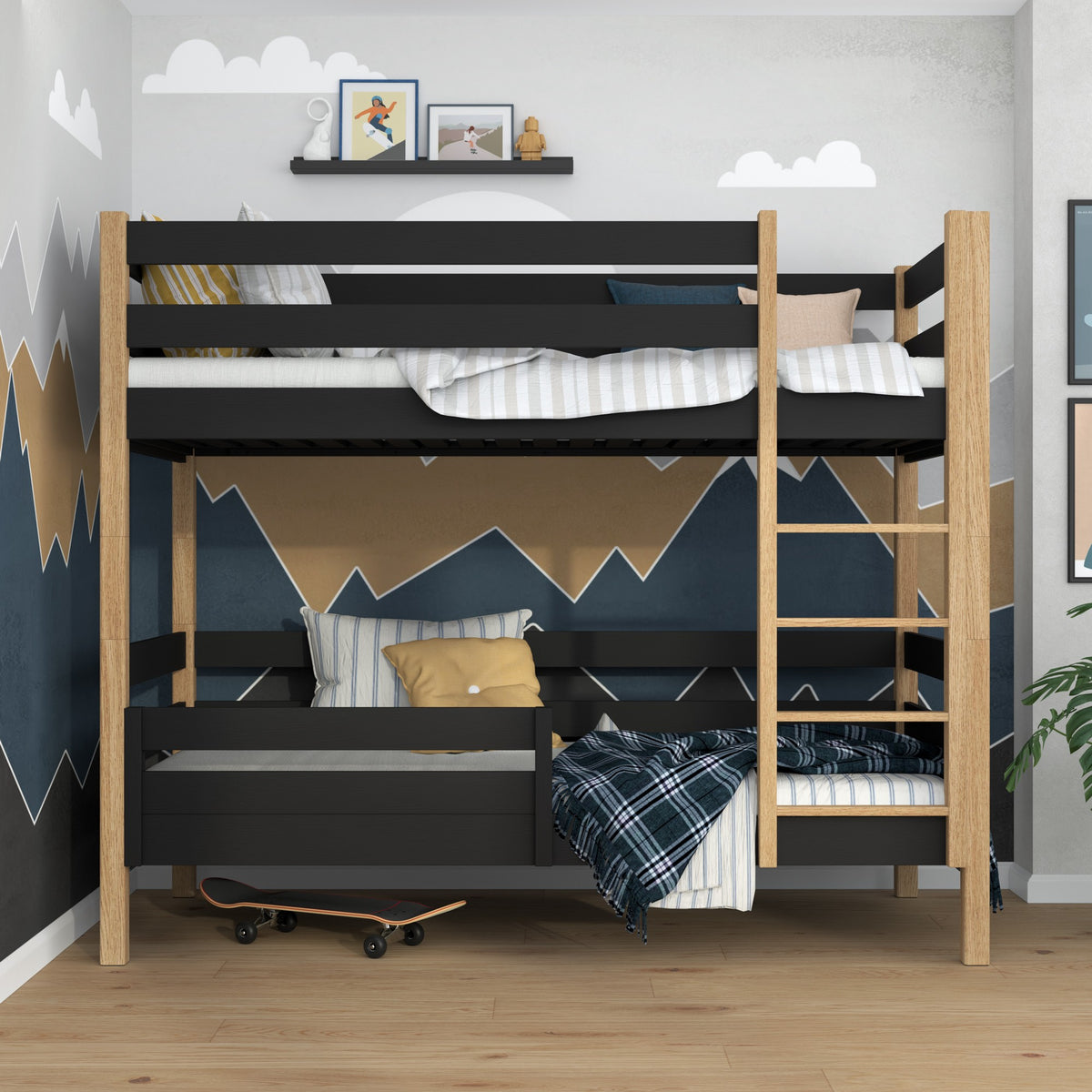 Fall protection rail black mounted on the bed – close-up