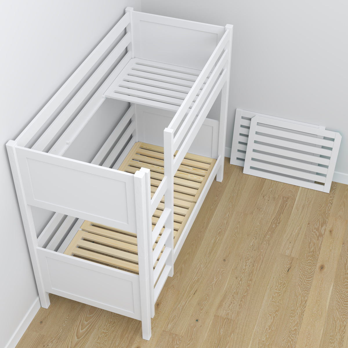 White Wooden Bunk Bed with Drawer – Scandinavian Design, Nizio