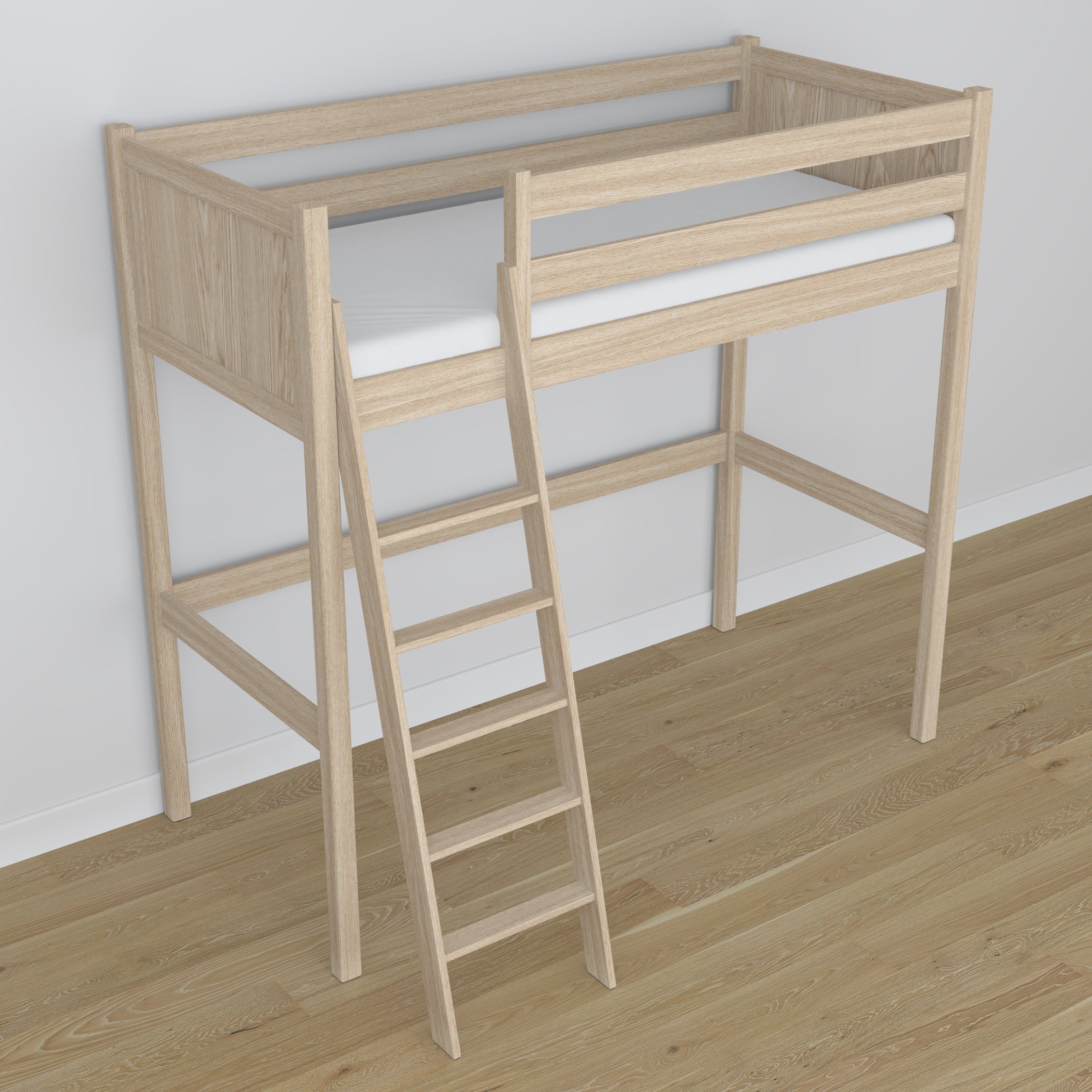 Loft bed bleached oak oak – top view of the sleeping area