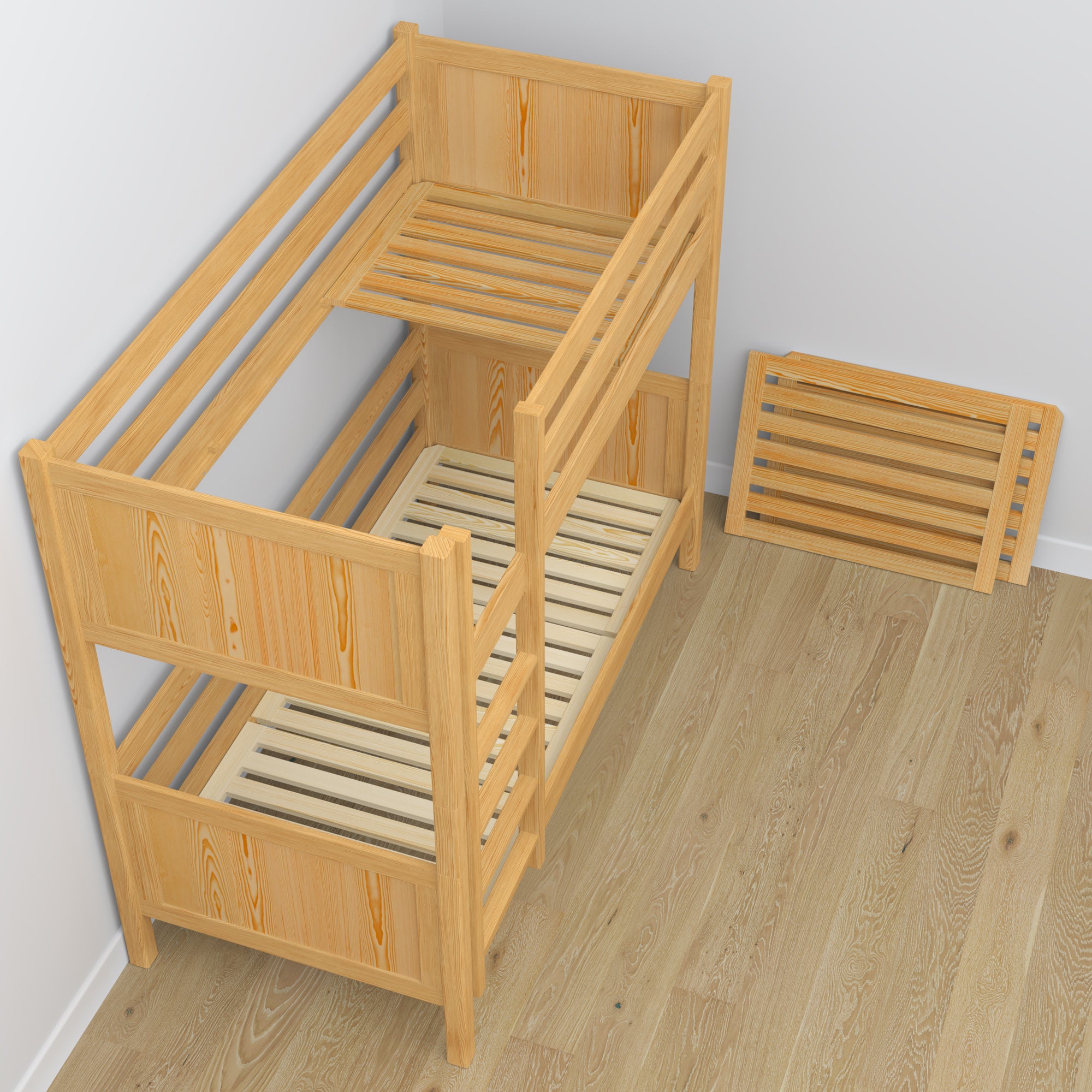 Natural Pine Wooden Bunk Bed – Side View, Nizio Home