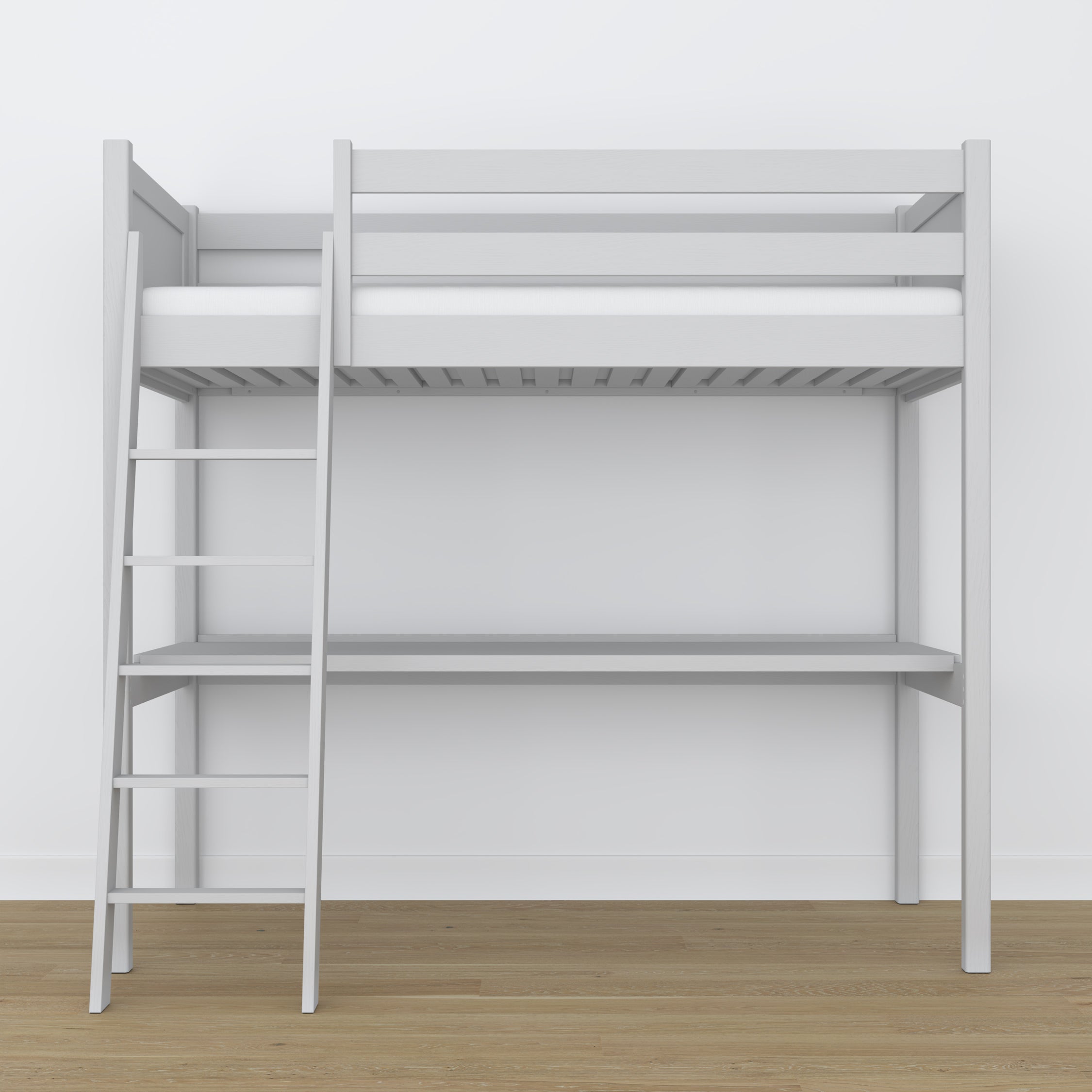 Loft bed grey with desk – study space under the sleeping area, wooden