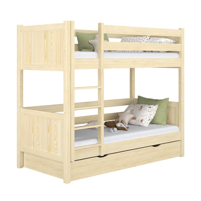 Clear Pine Wooden Bunk Bed with Drawer – Children’s Room, Solid Wood, Scandi