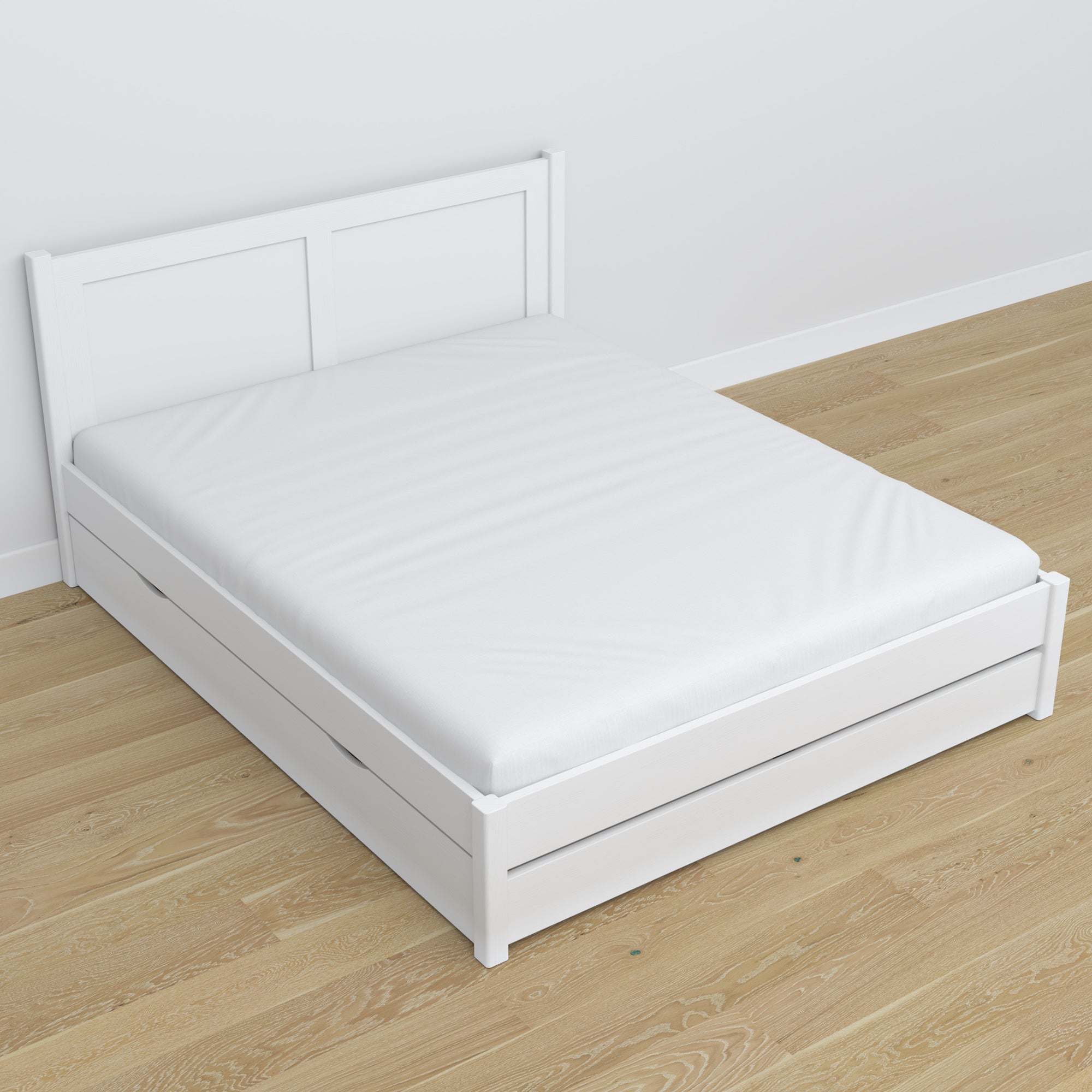 Wooden double bed with drawer white – capacity and functionality