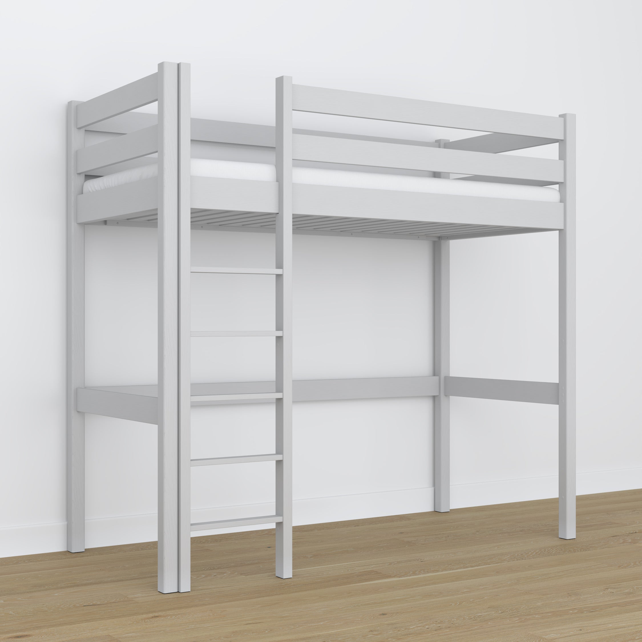 Loft bed grey wooden – dimensions and diagram, Nizio