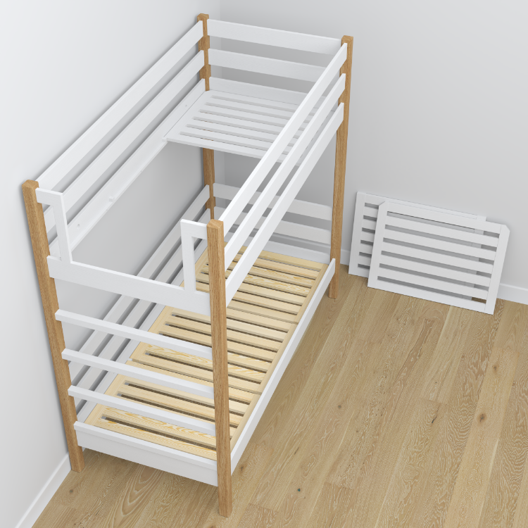 White and Oak Bunk Bed – Wooden Joinery Joints, Close-up, Nizio Home