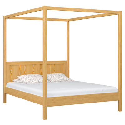 Wooden double bed with canopy natural pine – bedroom, Scandinavian style