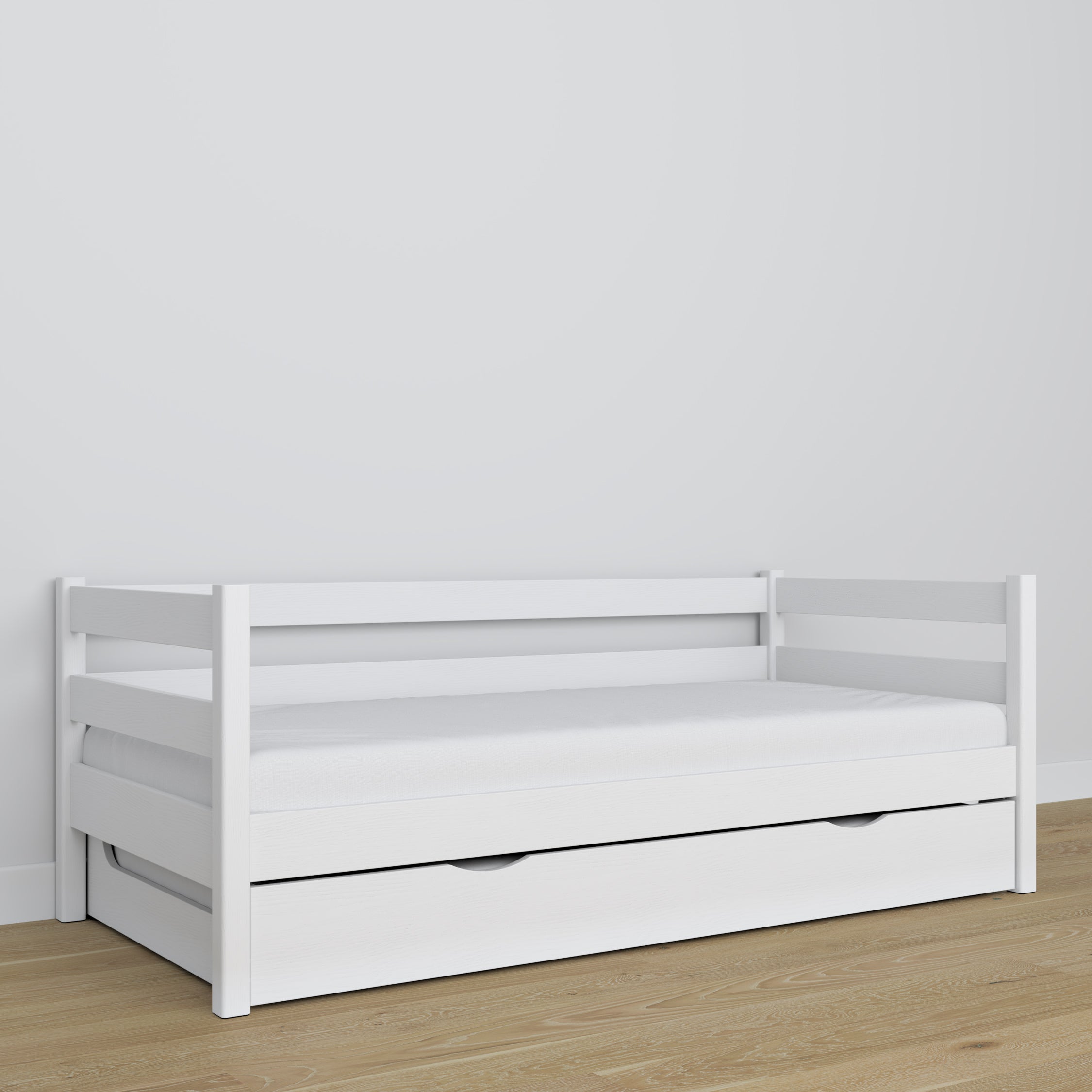 Sofa bed white – wooden details, high quality Nizio