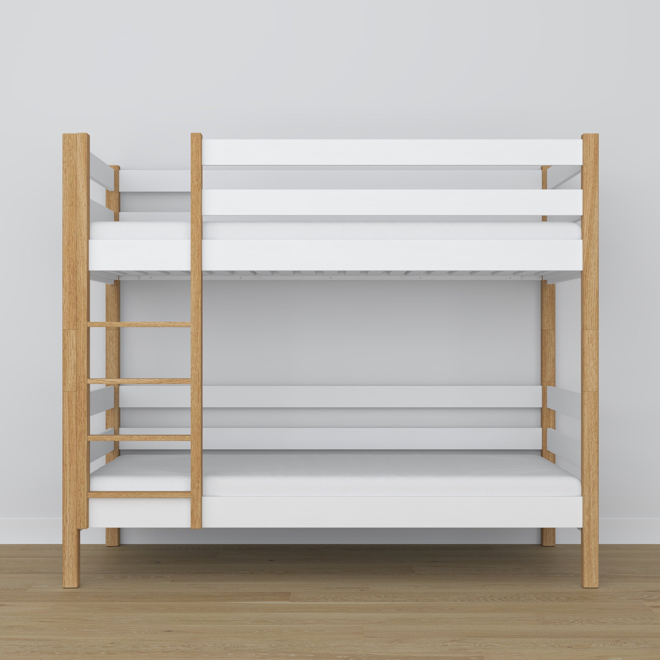 White and Oak Wooden Bunk Bed – Side View, Nizio Home
