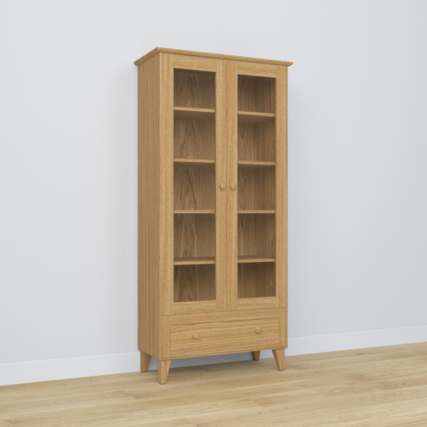 Display cabinet 1S 90 natural oak – oak, glass door, front view