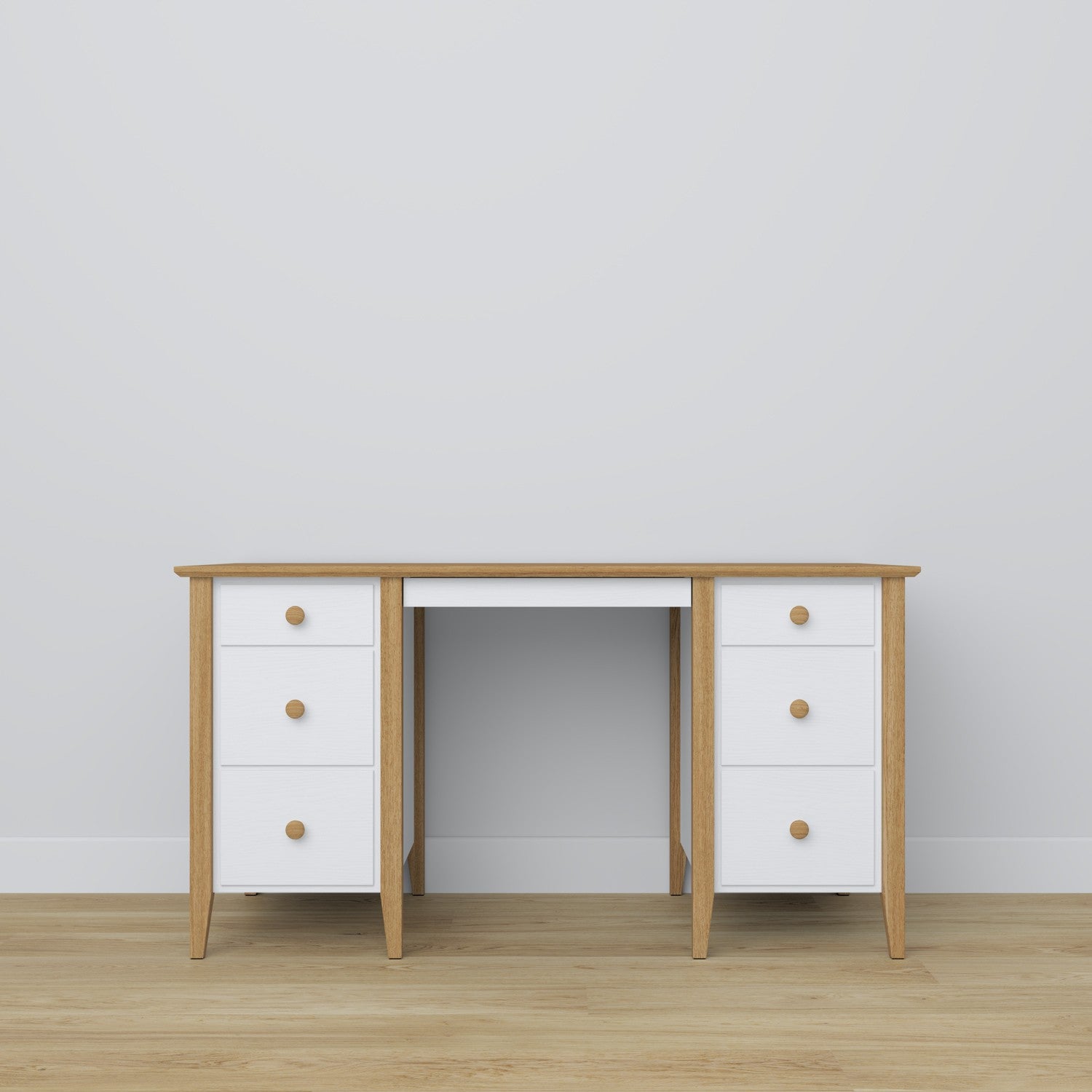 Desk with 6 drawers wooden white with oak – office and youth room, scandi
