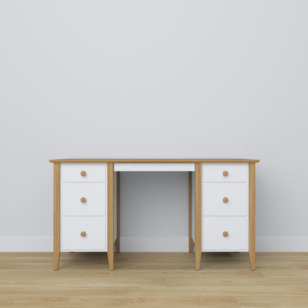 Desk with 6 drawers wooden white with oak – office and youth room, scandi