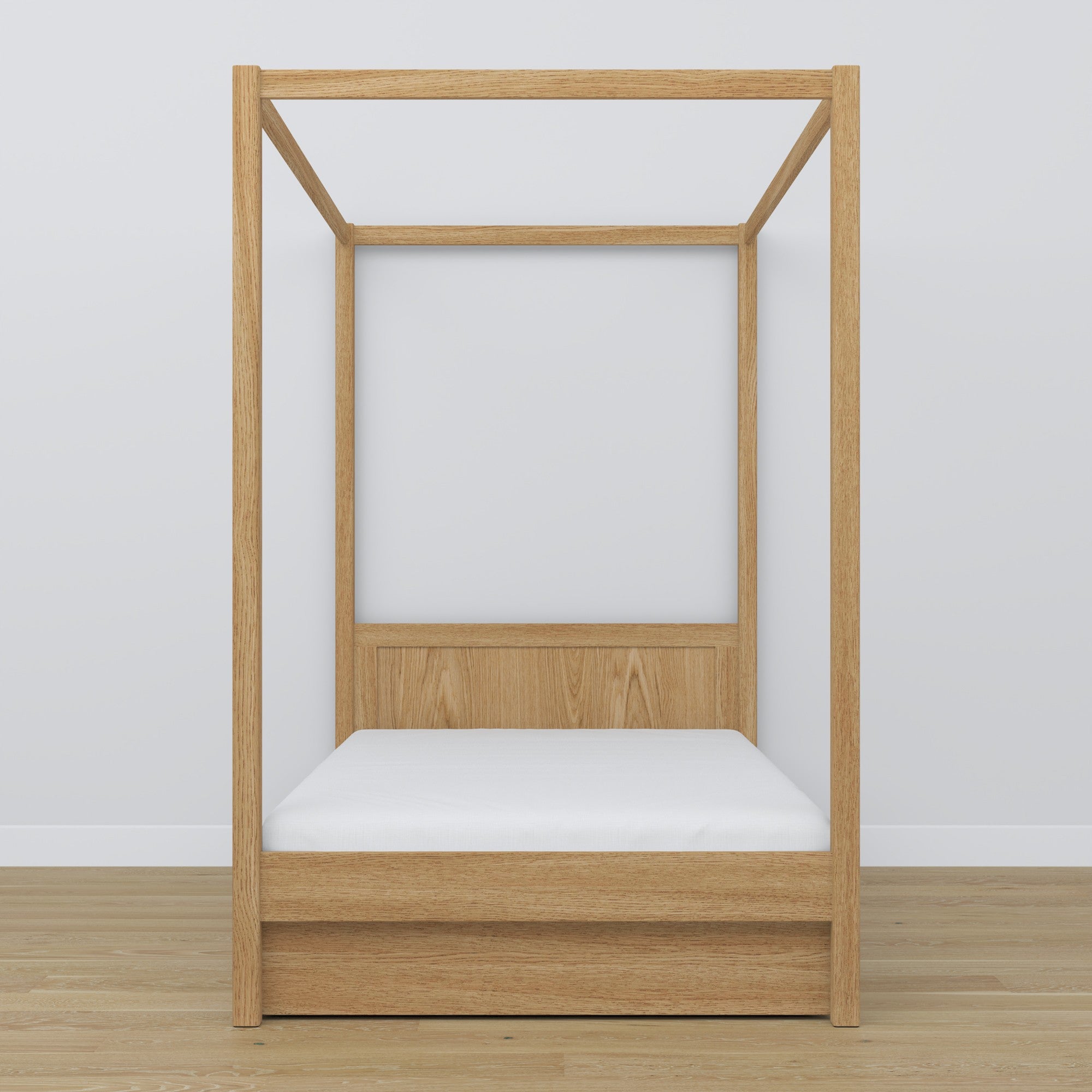 Natural Oak Canopy Bed – Open Drawer, Oak, Nizio Home