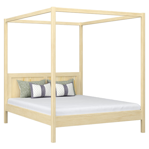 Wooden double bed with canopy clear pine – bedroom, Scandinavian style