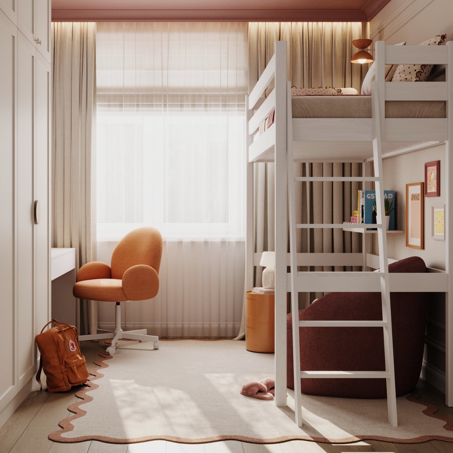 White Wooden Loft Bed – Ladder and Joint Details, Nizio Home