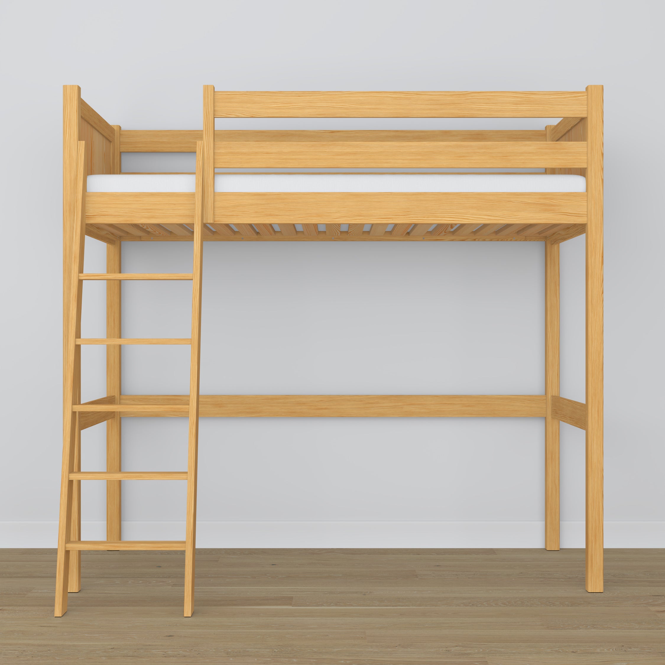 Loft bed natural pine – wooden ladder and safety rail, Nizio Home