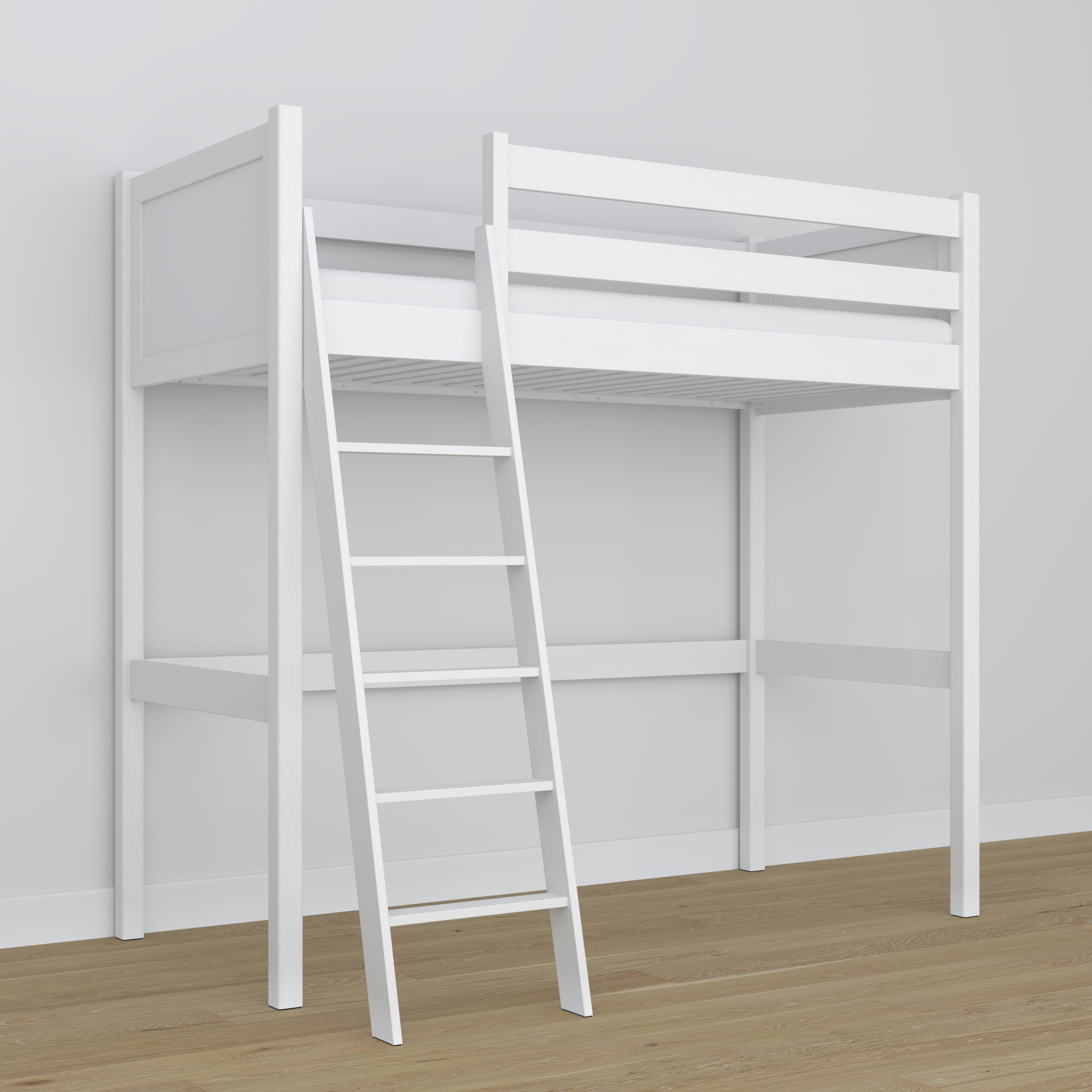 White Wooden Loft Bed – Ladder and Joint Details, Nizio Home