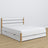 Double bed white with oak and drawer – wooden headboard, close-up
