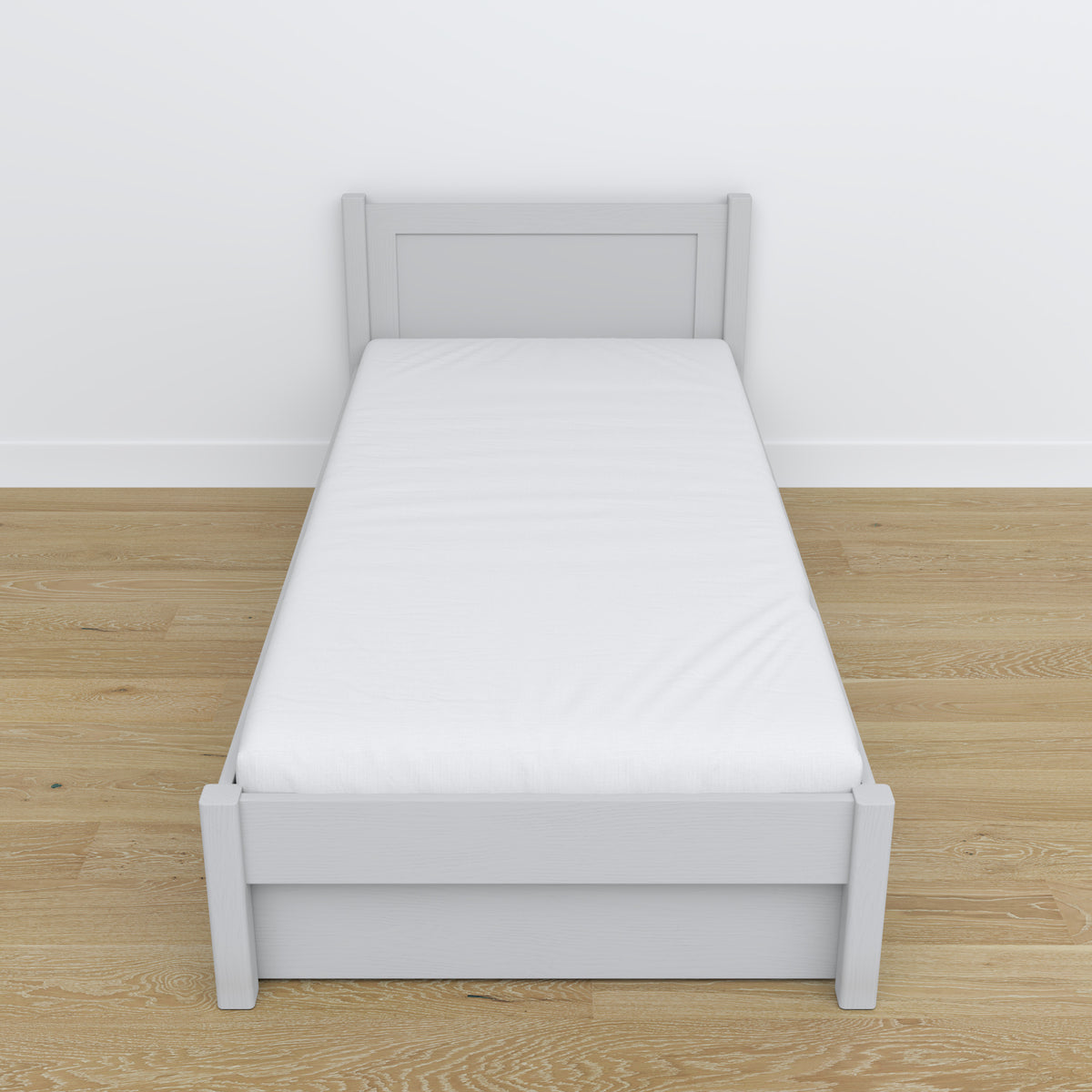Bed grey with drawer – runners and wooden details, Nizio