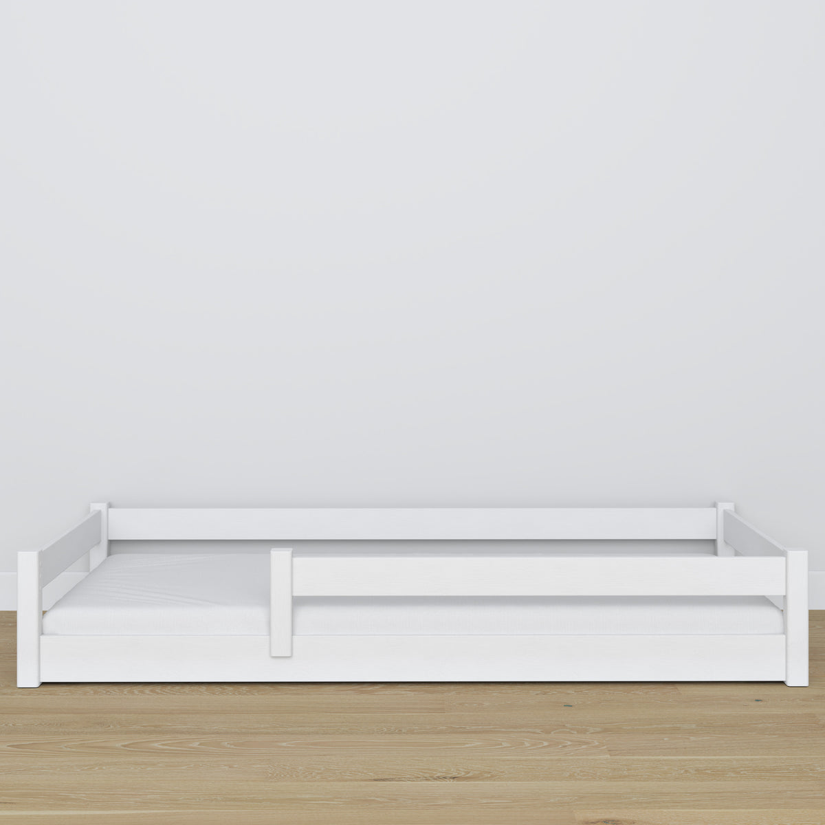 Low Bed White – Wooden Headboard, Close-up of Wood Quality