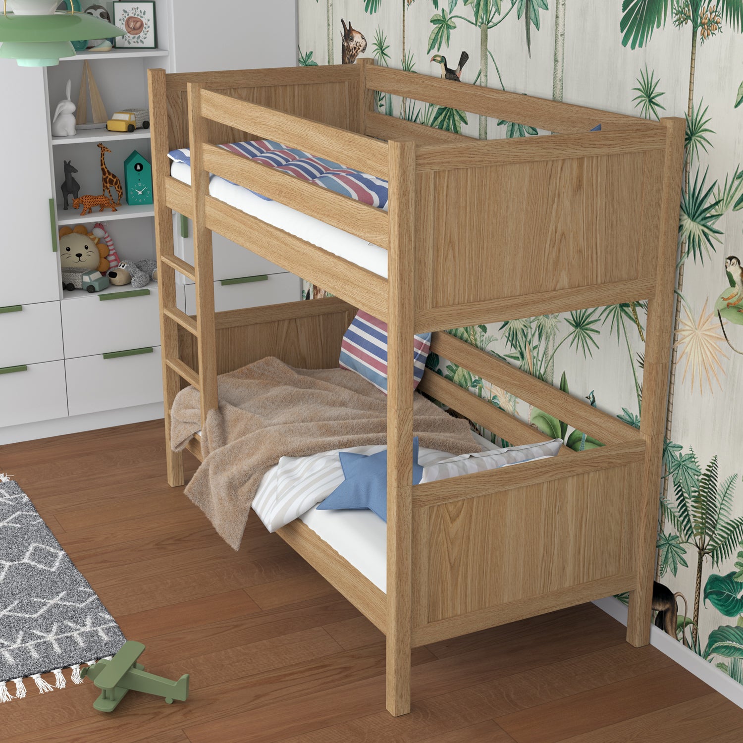 Natural Oak Bunk Bed in Children’s Room – Scandi Arrangement, Oak