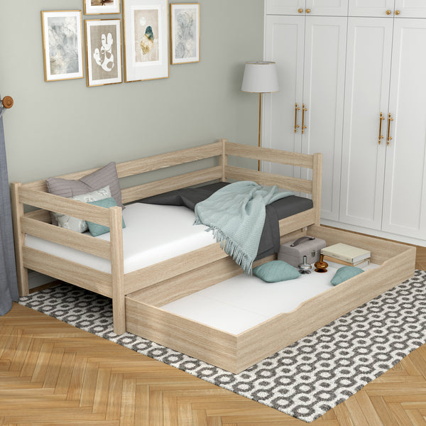 Sofa bed bleached oak with drawer – spacious storage, oak, Nizio