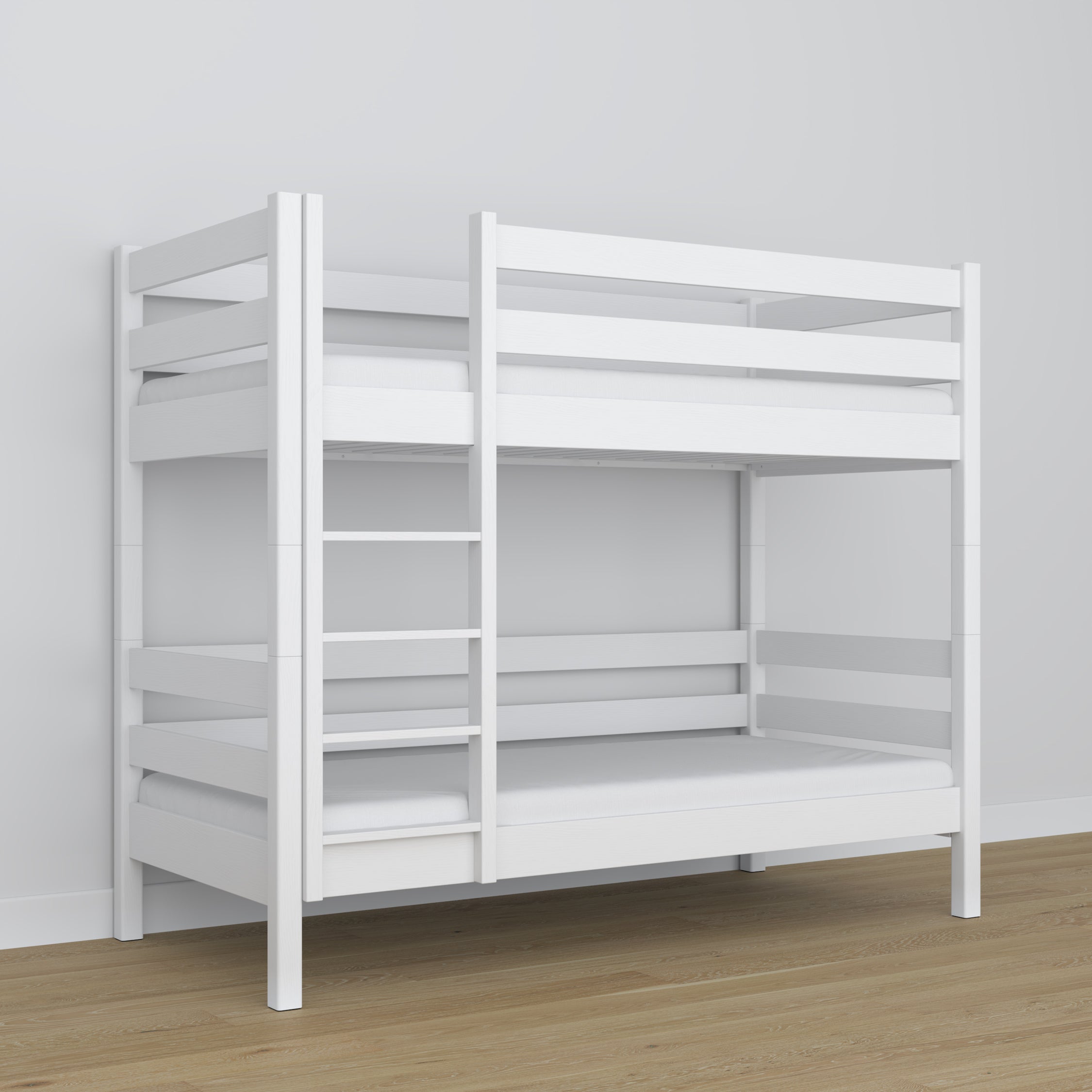 Wooden bunk bed N01 white – side view, stable frame