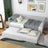 Sofa bed wooden grey – mattress drawer pulled out, for guests