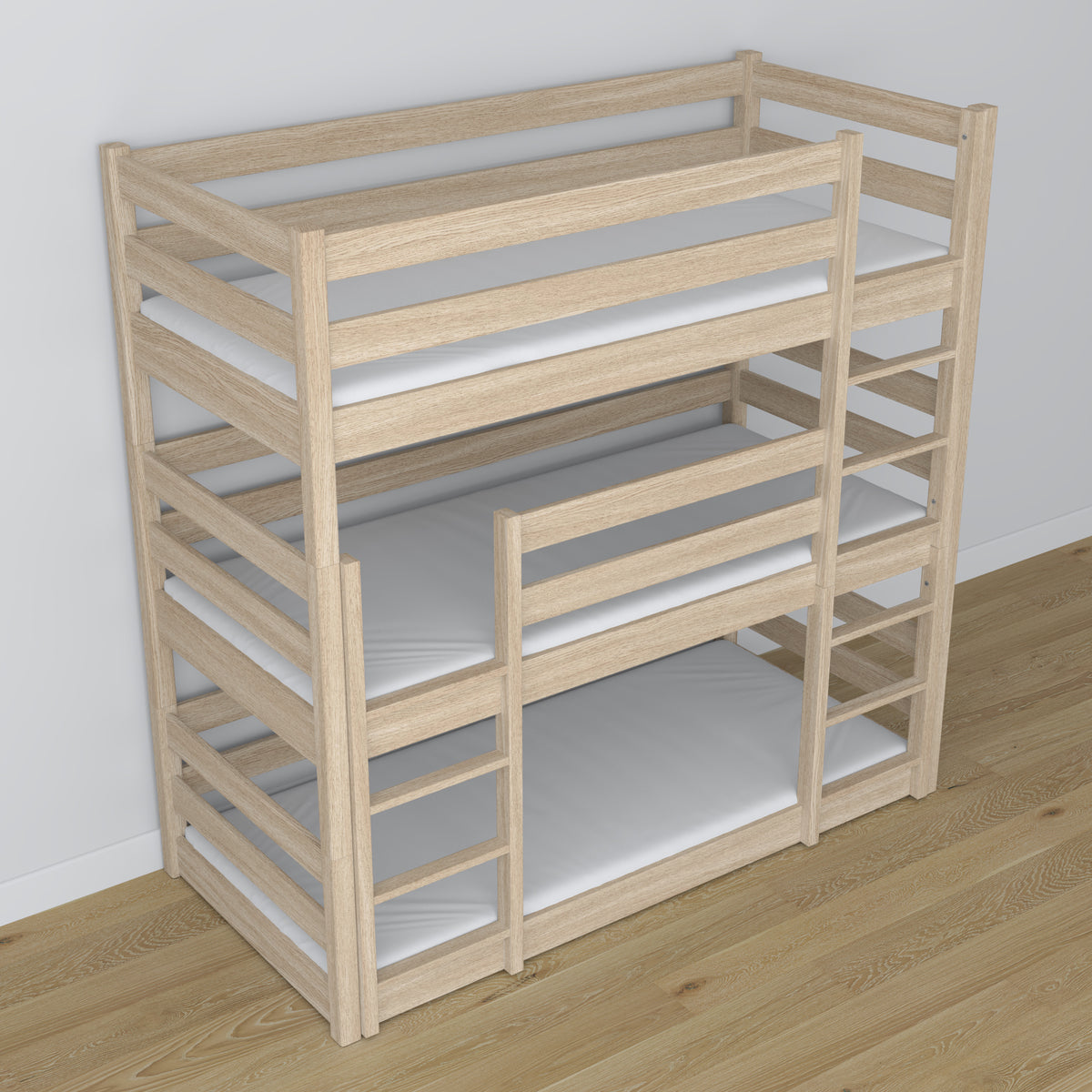 Triple bunk bed bleached oak in children’s room – scandi arrangement, Nizio