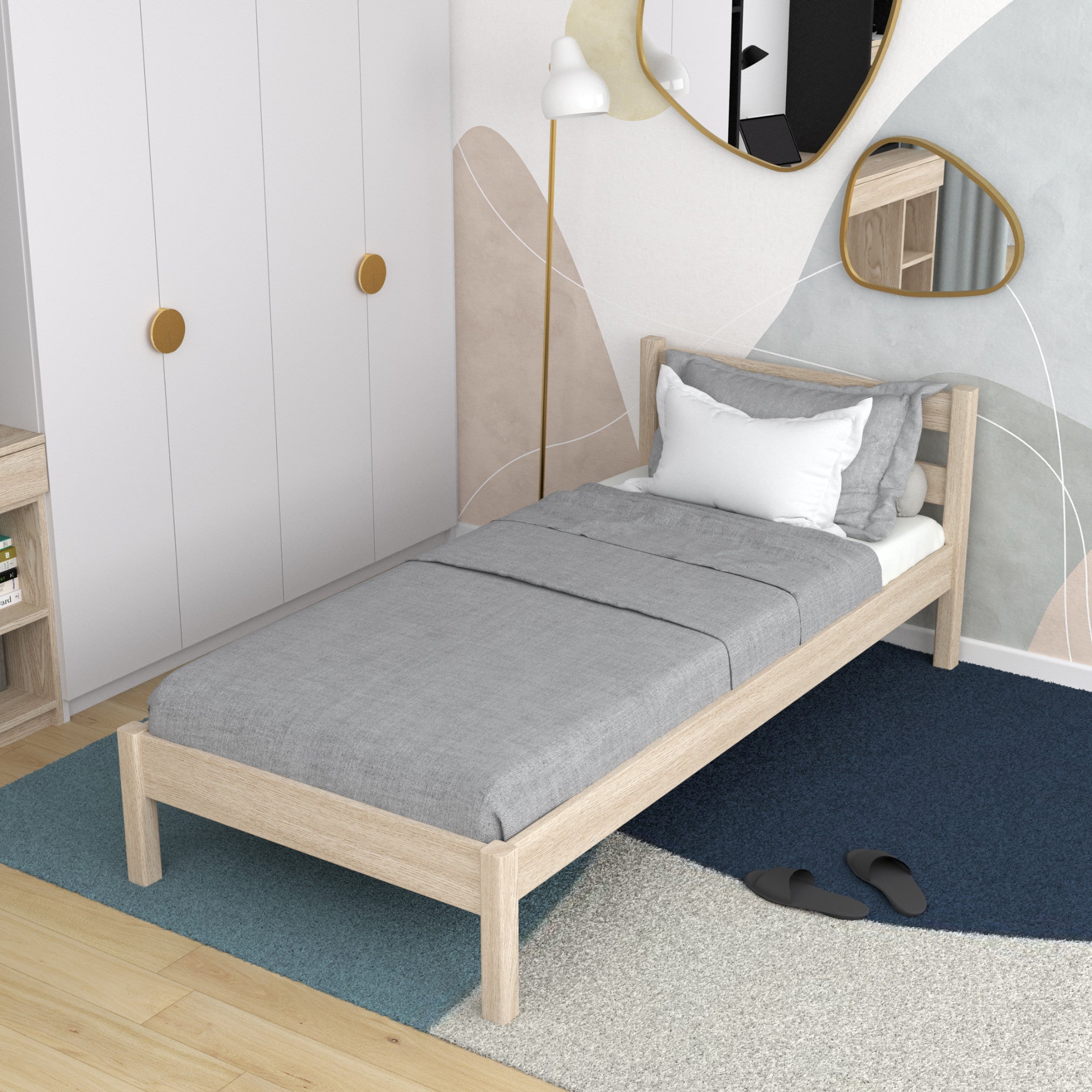 Bleached Oak Bed in a Children’s Room – Scandinavian Arrangement, Oak
