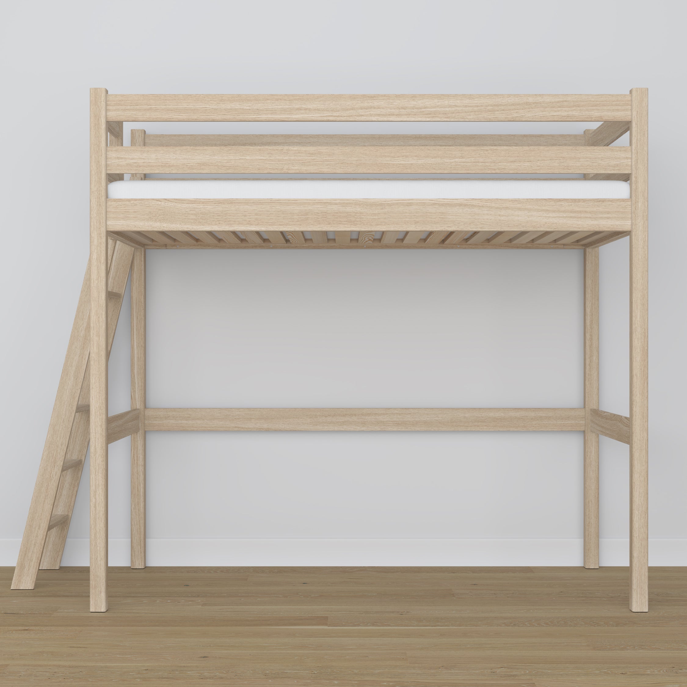 Loft bed bleached oak – oak ladder and safety rail, Nizio Home
