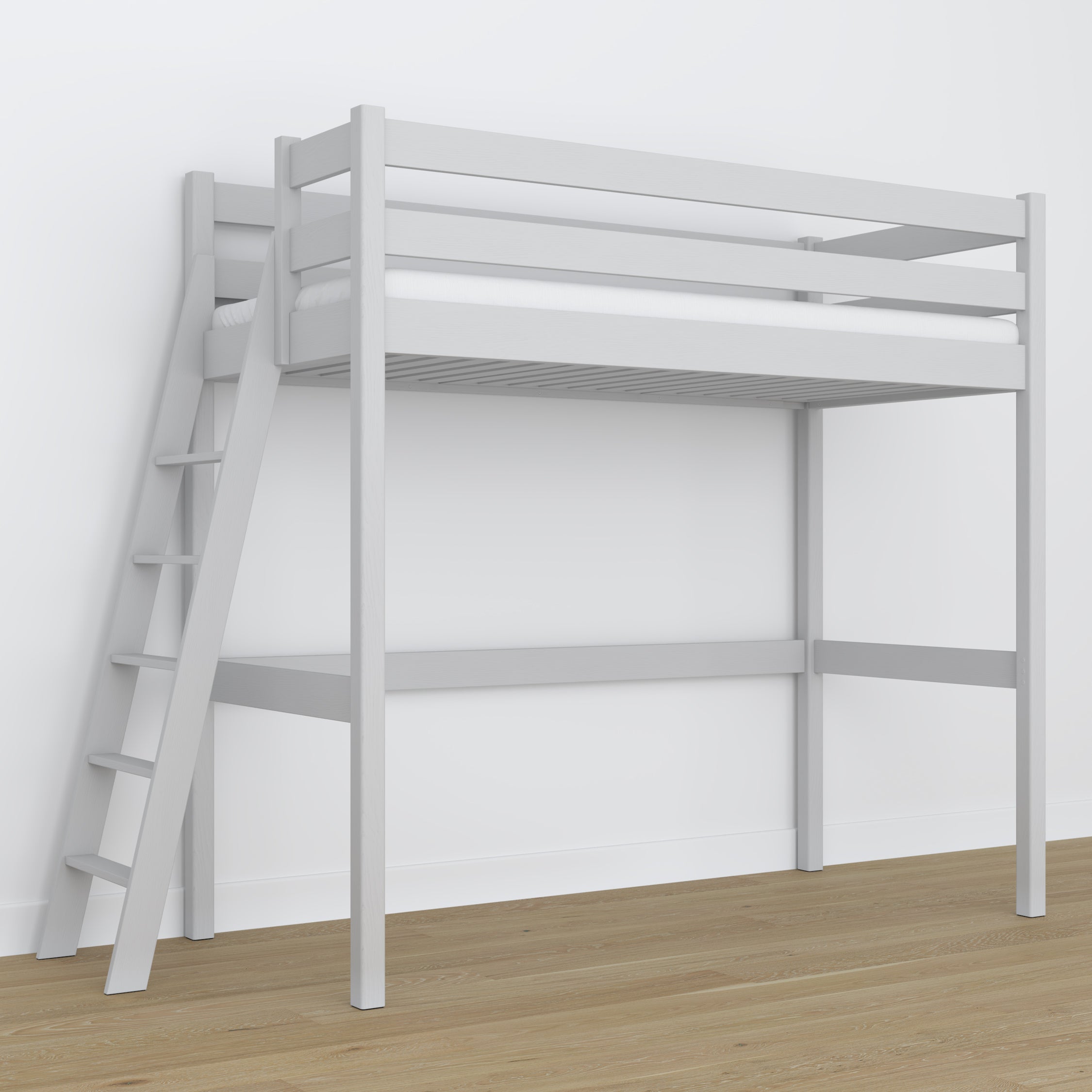 Grey Wooden Loft Bed – Free Space Under the Sleeping Area, Nizio