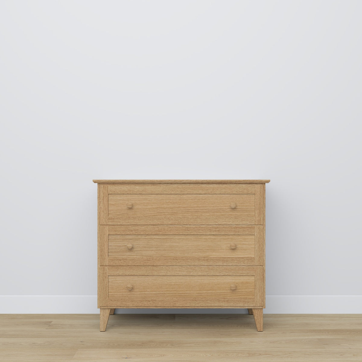 Komoda 3S dębowe dąb naturalny 105 cm w sypialni – aranżacja skandynawska