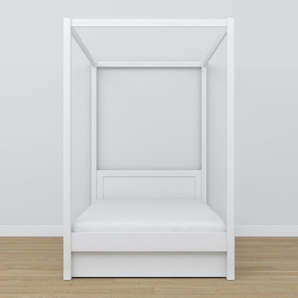 Canopy Bed White – Open Drawer, Wooden, Nizio Home