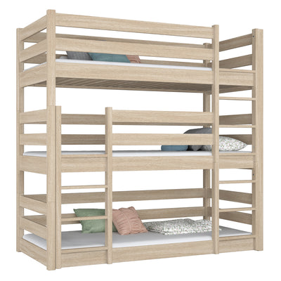 Triple bunk bed wooden bleached oak – three sleeping places, scandi children’s room