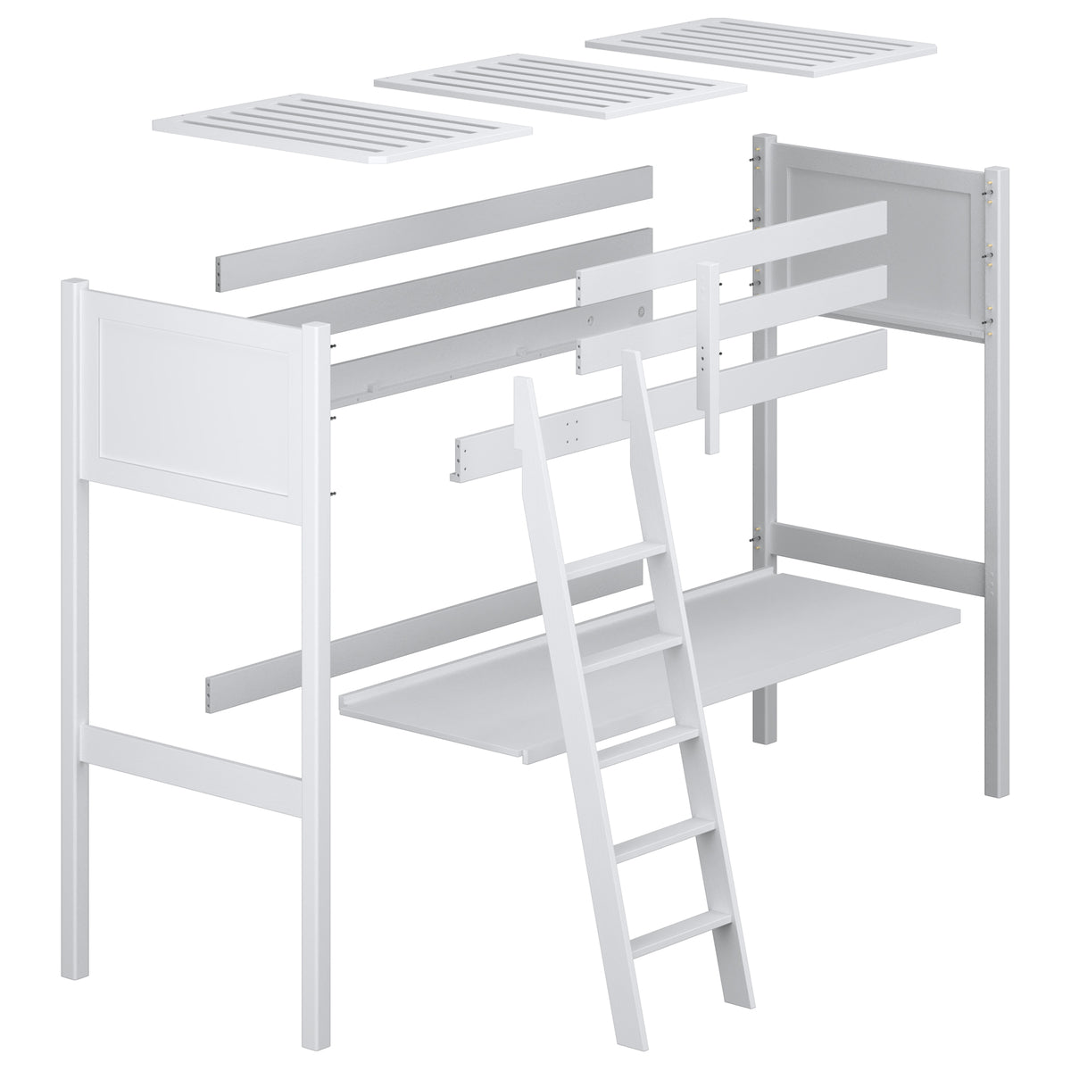 Loft bed with desk clear pine wooden – dimensions, Nizio Home