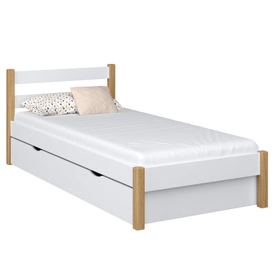 Single bed with drawer wooden white-oak – children’s room, scandi style