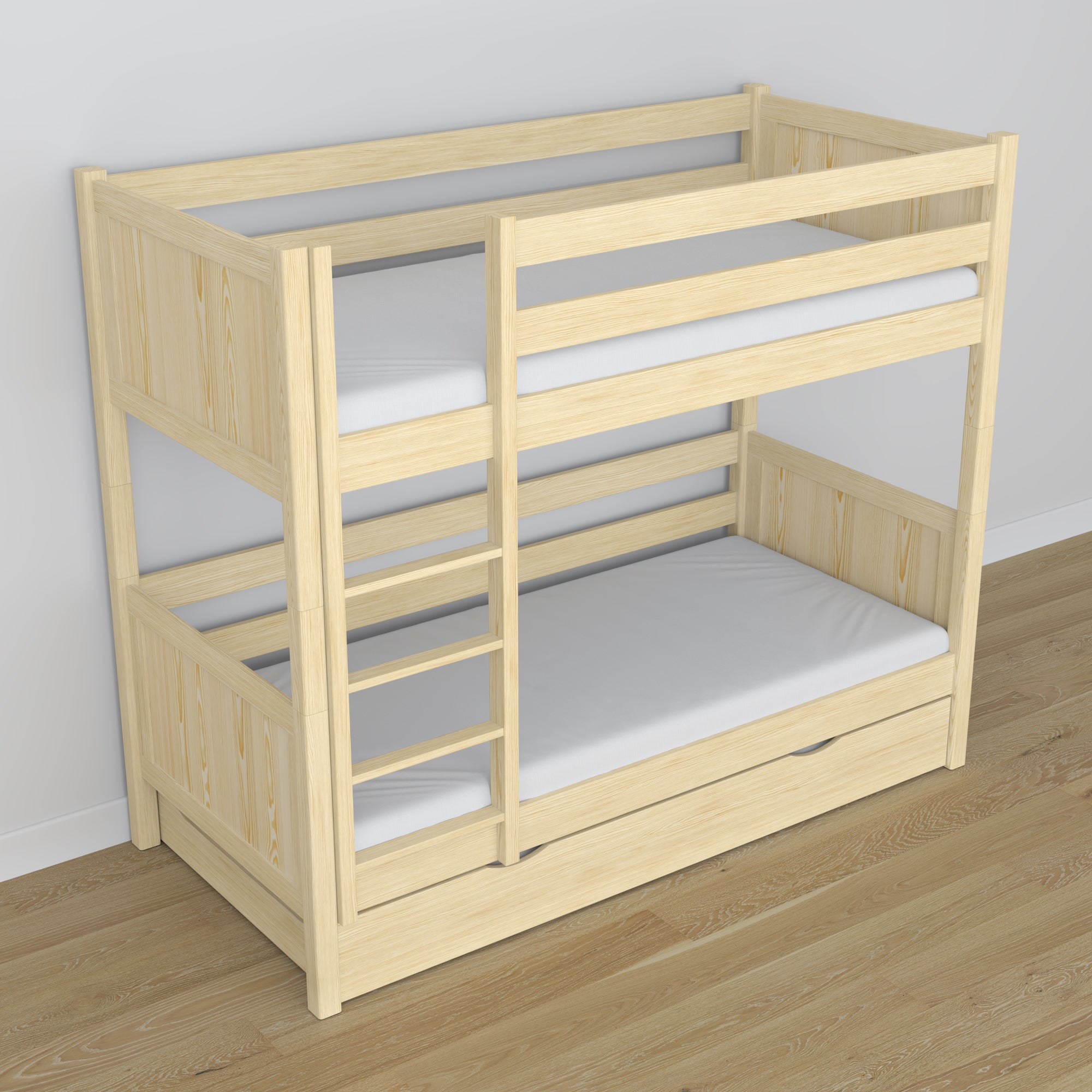 Clear Pine Bunk Bed for Children – Mattress Drawer, Wooden, Nizio