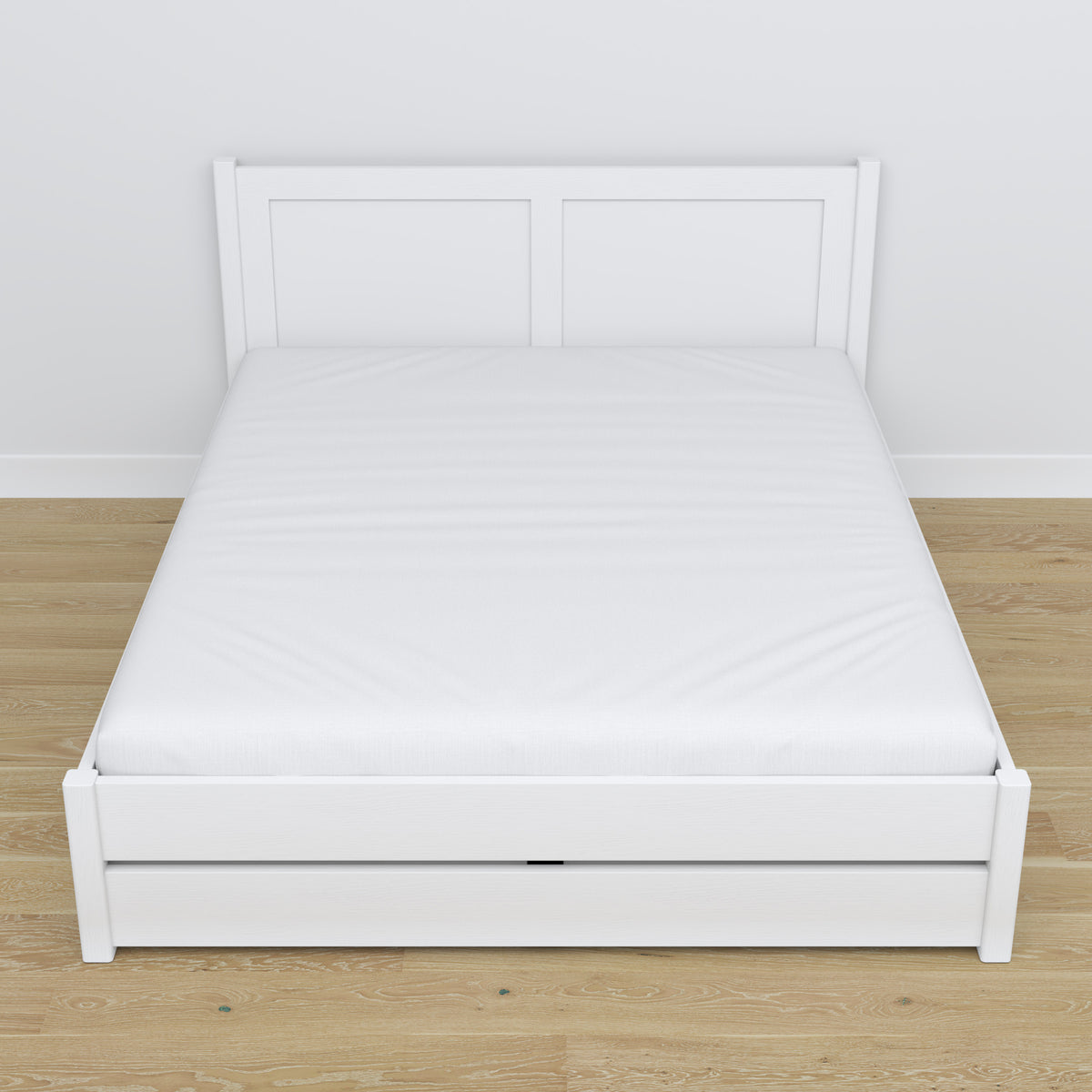 Wooden double bed with drawer white – capacity and functionality