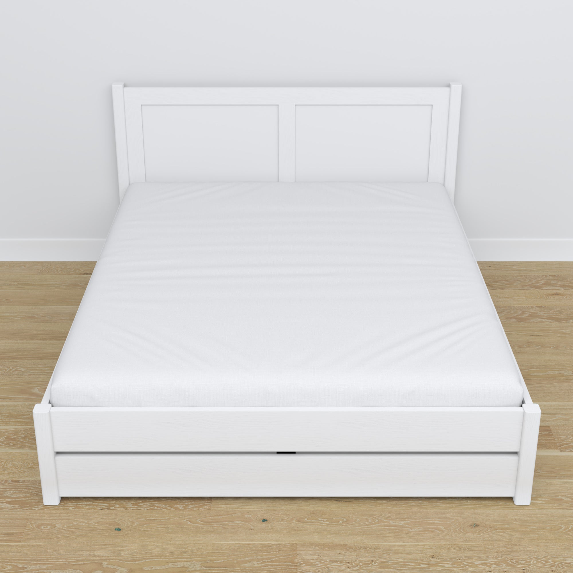 Wooden double bed with drawer white – capacity and functionality