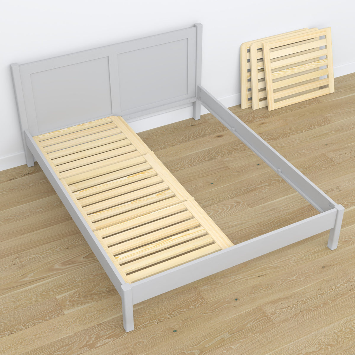 Wooden double bed grey – dimensions and diagram, Nizio Home
