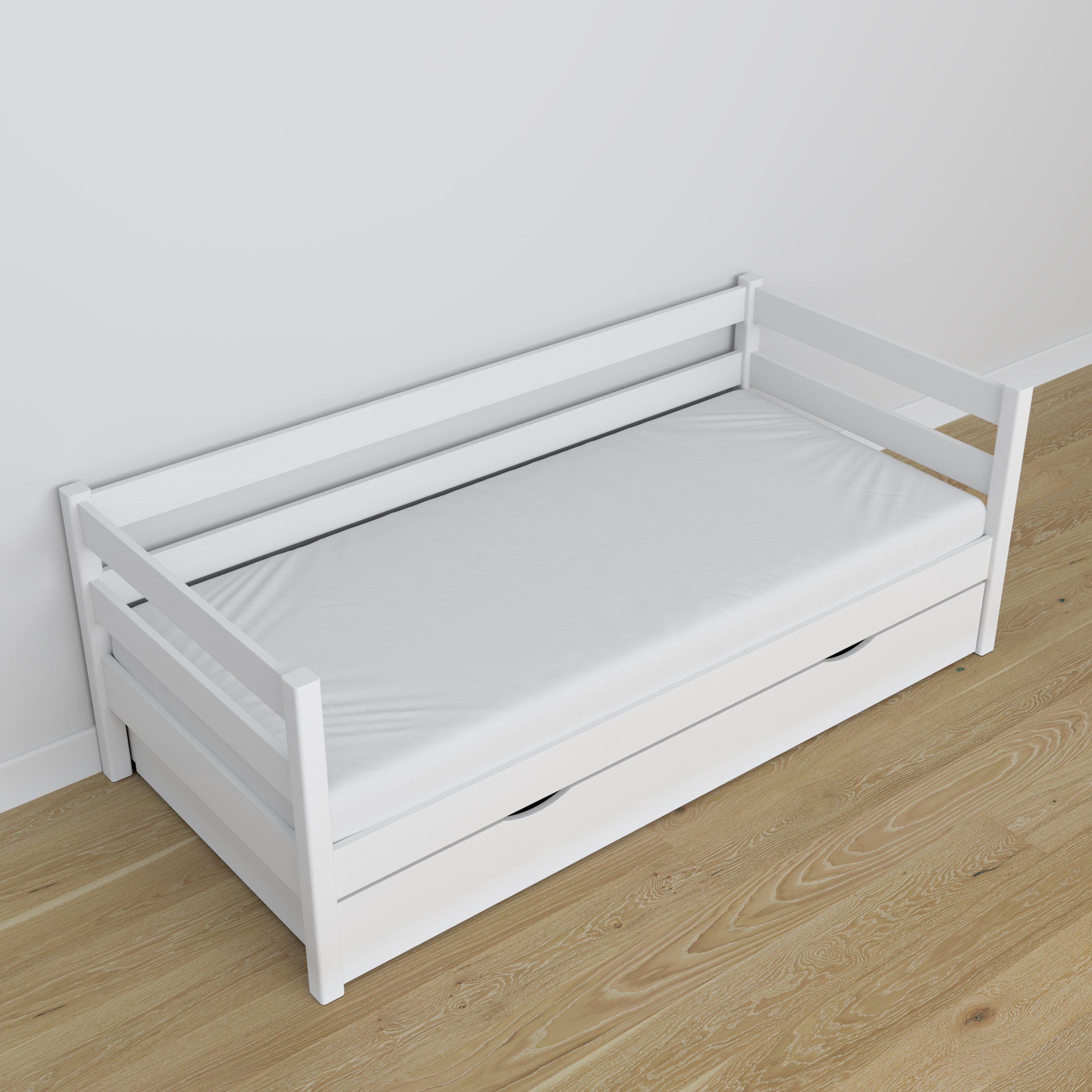 Sofa bed white – wooden details and joints, Nizio Home