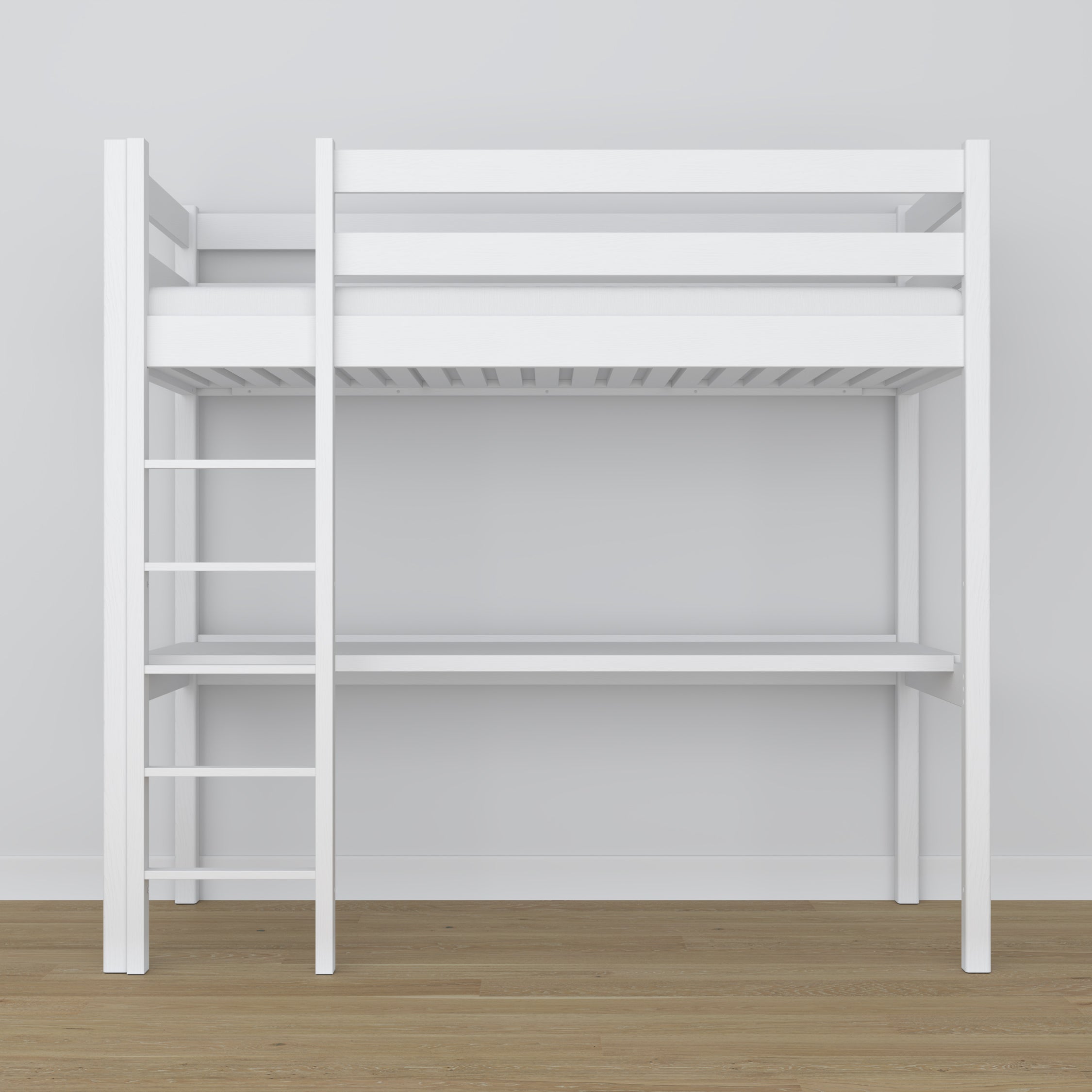White Wooden Loft Bed with Desk – Frame and Slats, Nizio