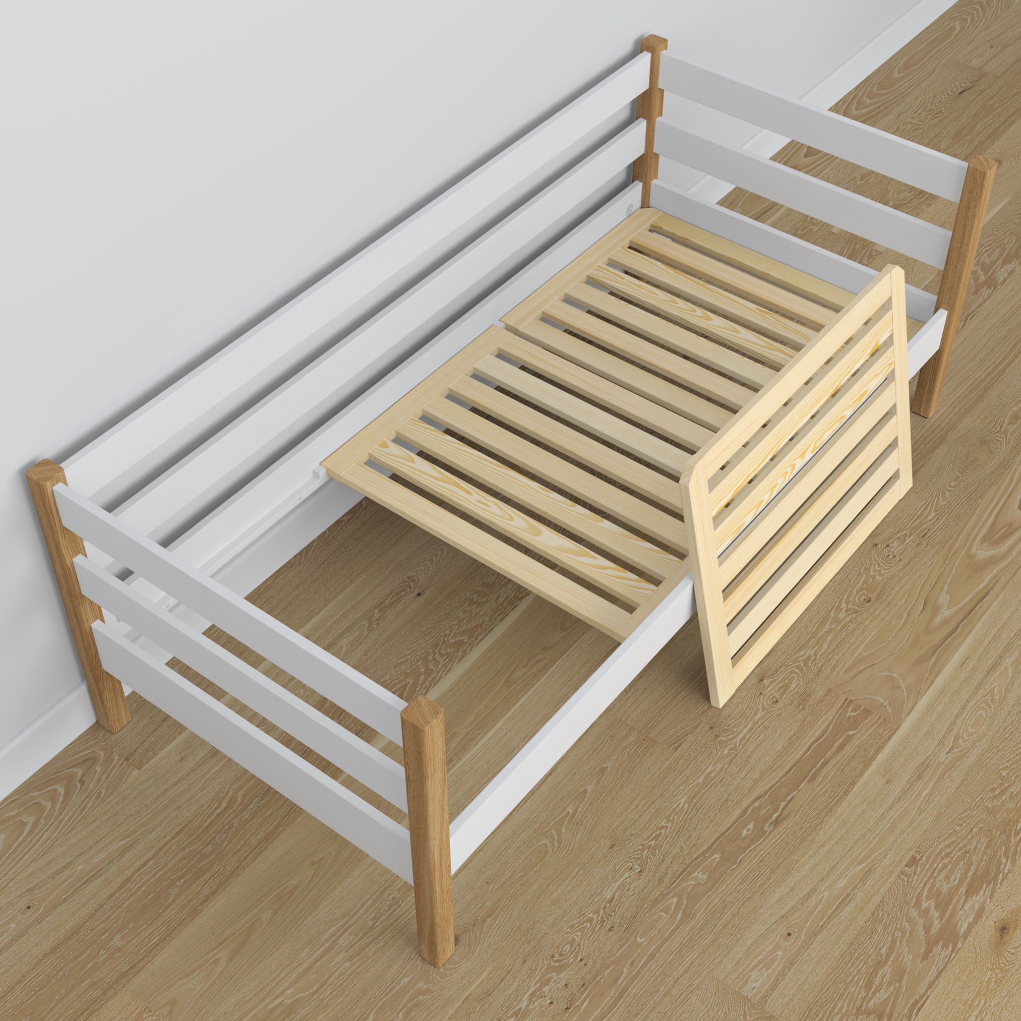 White-oak sofa bed with mattress drawer made of wood – dimensions, Nizio