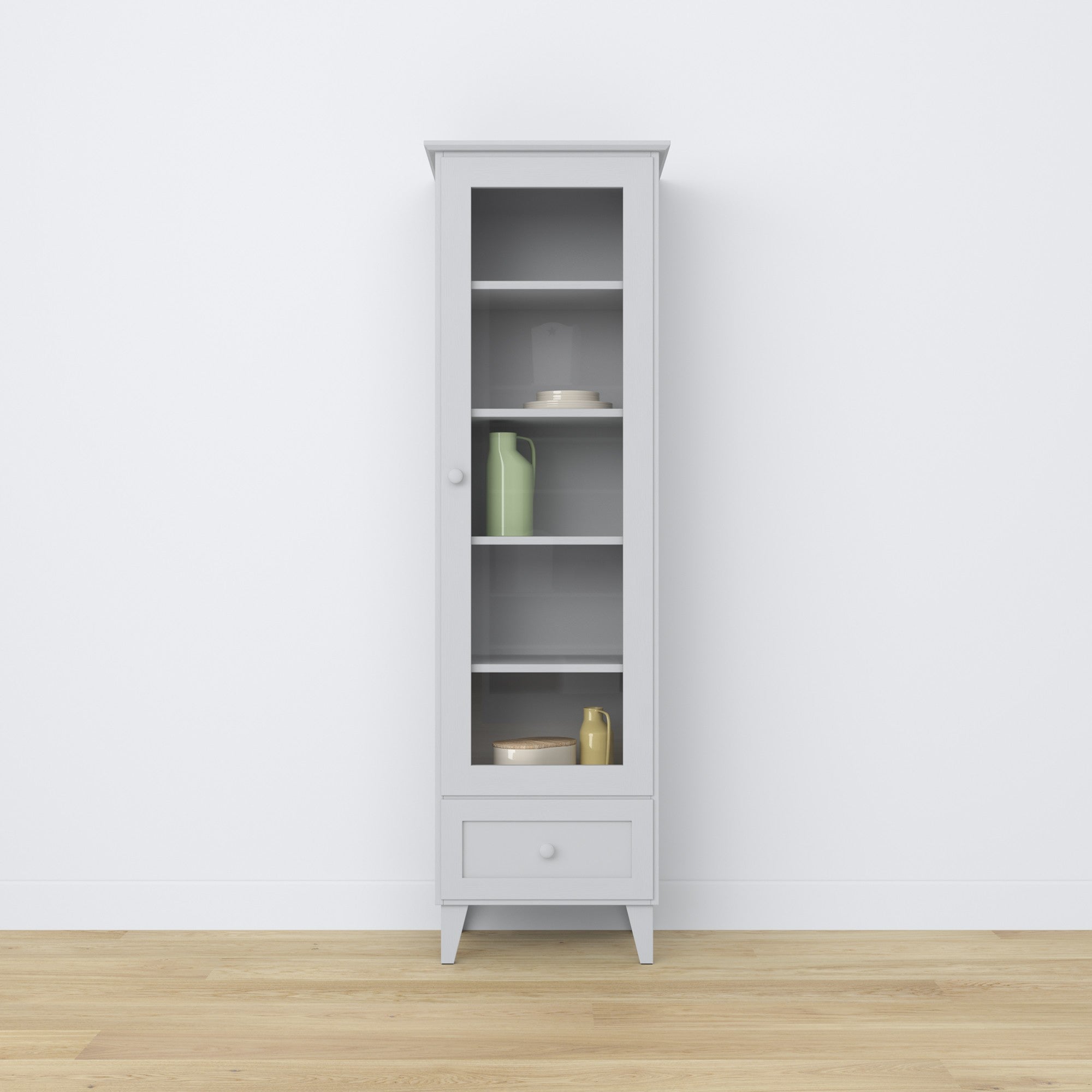 Witryna z szufladą drewniane popielaty 57 cm – salon, styl skandynawski Nizio