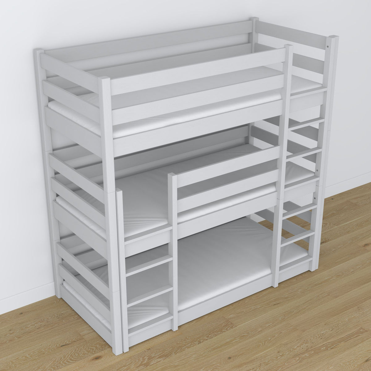 Triple bunk bed grey in children’s room – scandi arrangement, Nizio
