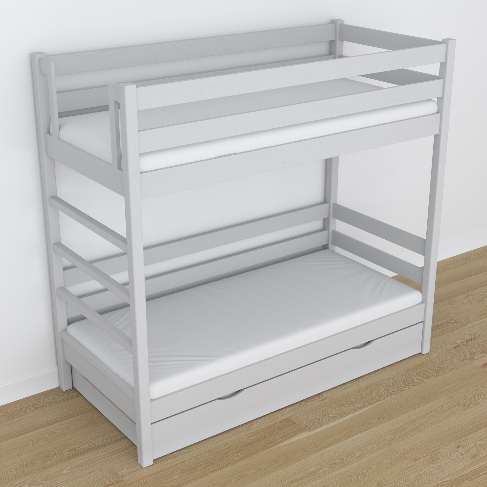 Grey Wooden Bunk Bed – Dimensions and Diagram with Mattress Drawer